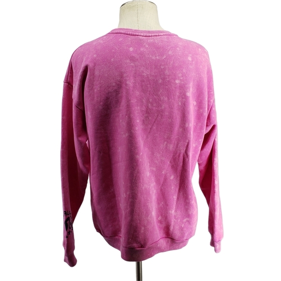 Barbie Womens Size Medium Pink Acid Wash Crew Neck Pullover Sweatshirt NWT - Picture 3 of 9